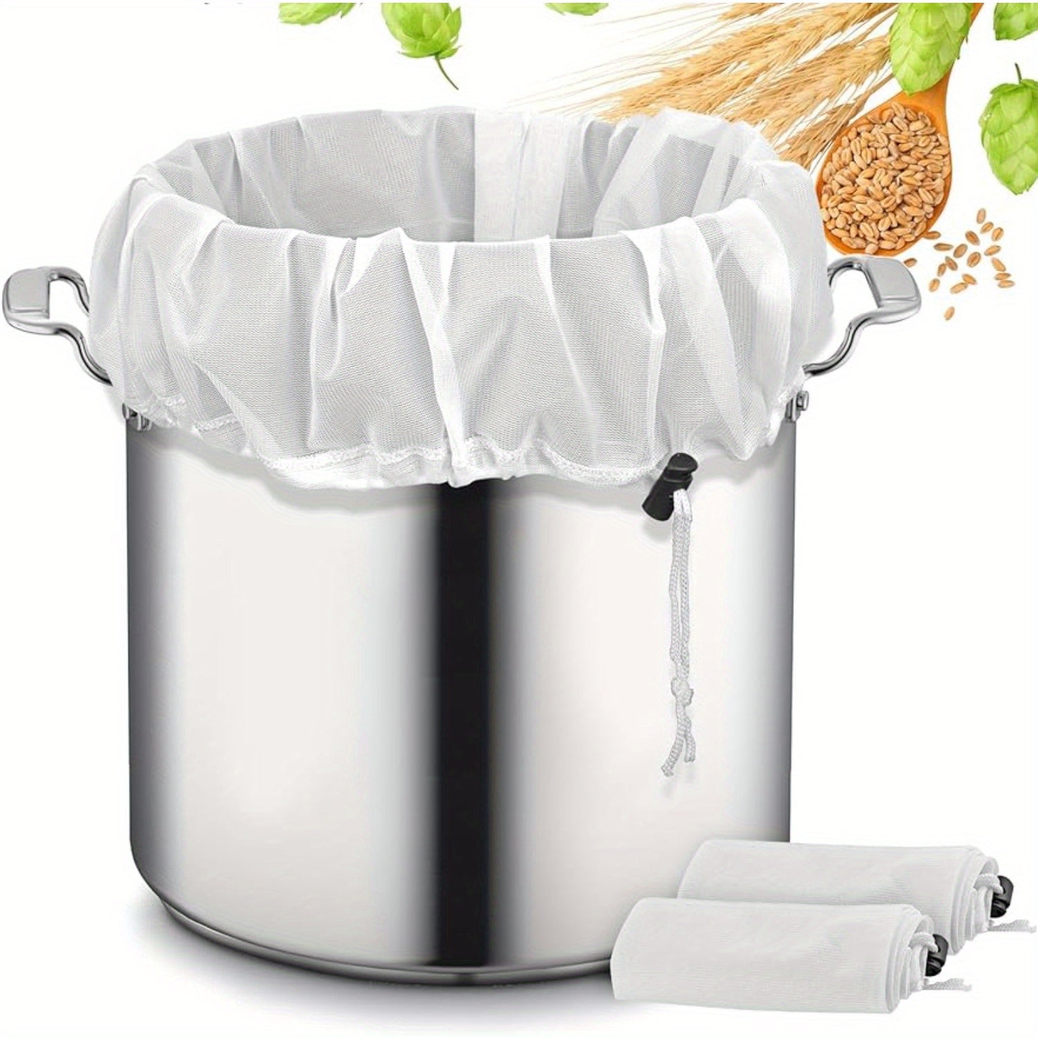 2-Pack Large Reusable Brewing Bags with Adjustable Drawstring for Home Brewing