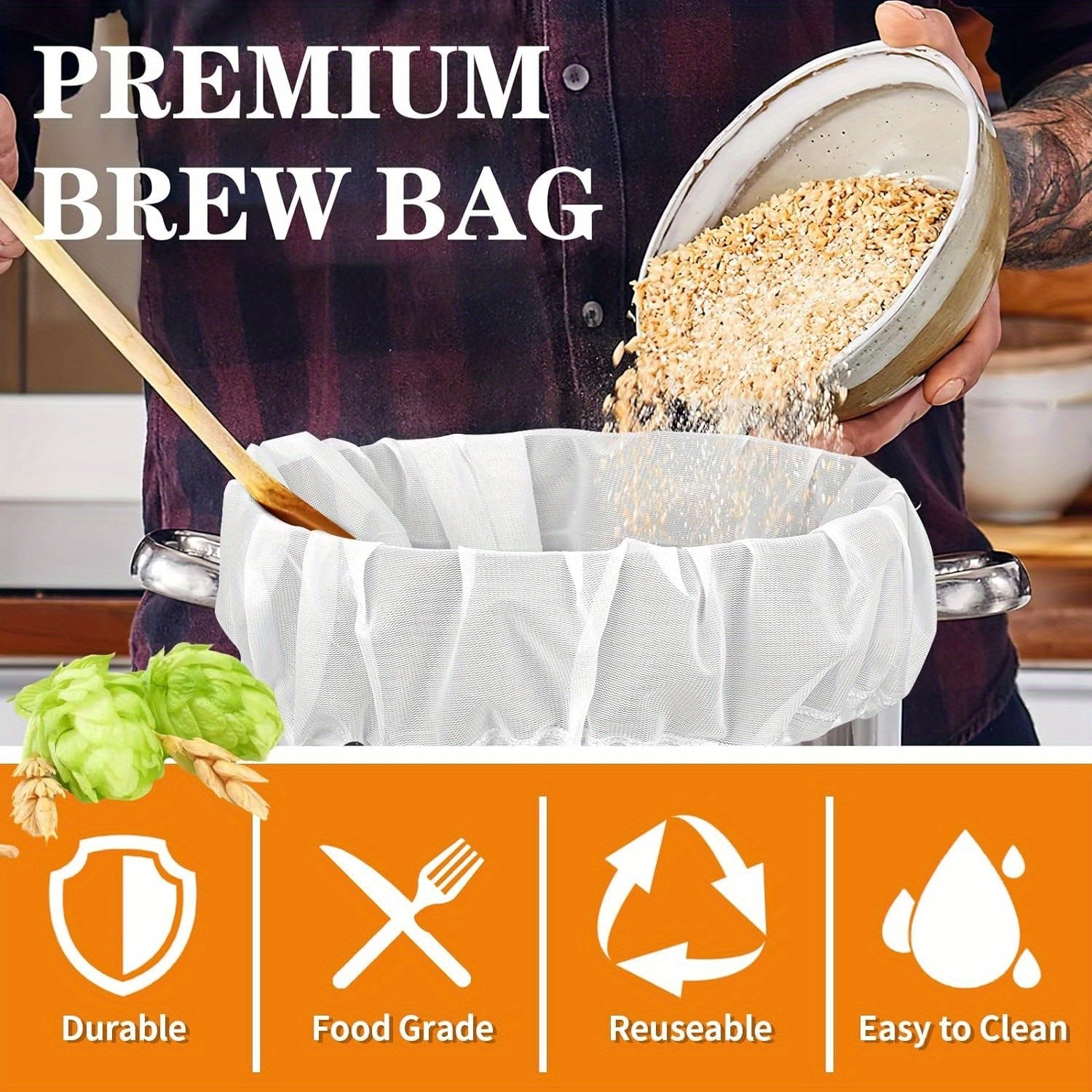 2-Pack Large Reusable Brewing Bags with Adjustable Drawstring for Home Brewing