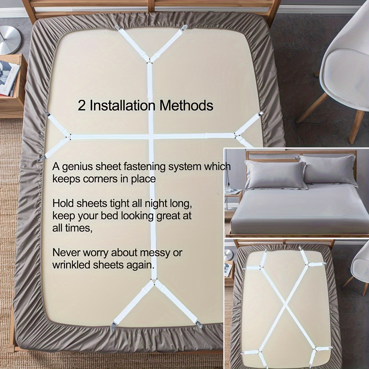 Set of 2 Adjustable Bed Sheet Straps for Mattress Covers and Sheets