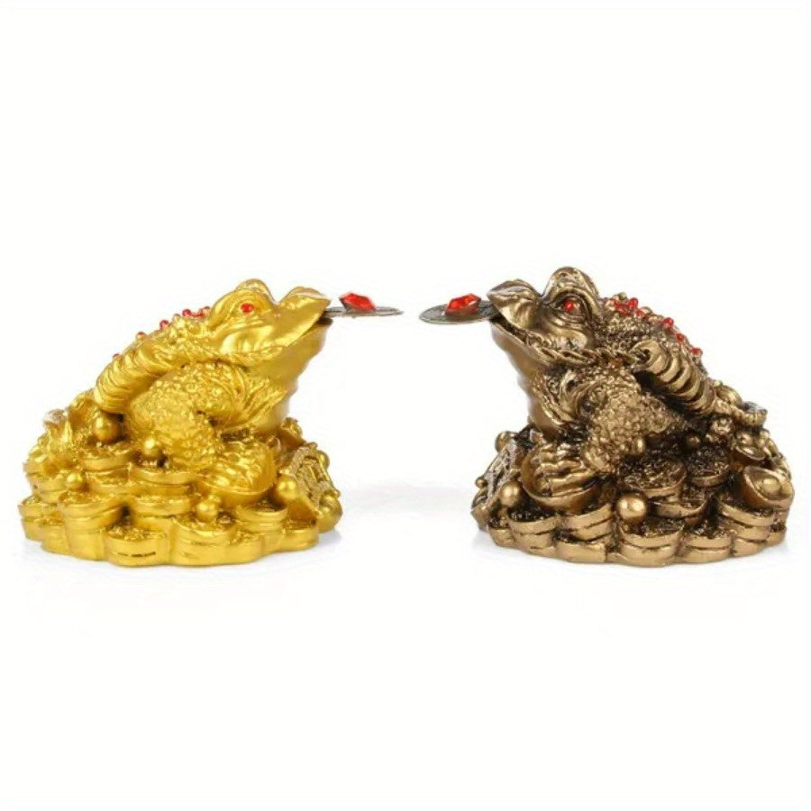 Resin Lucky Toad Ornament with Gold Coins Chinese Wealth Symbol Table Decor 5x4.5x3.8cm