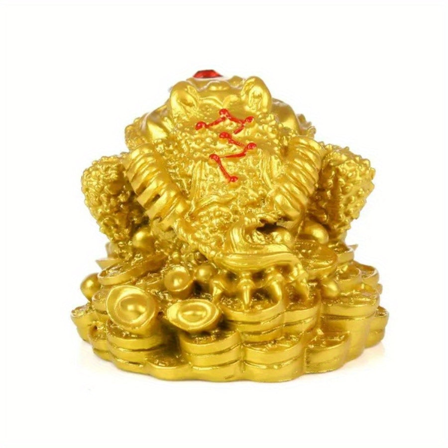 Resin Lucky Toad Ornament with Gold Coins Chinese Wealth Symbol Table Decor 5x4.5x3.8cm