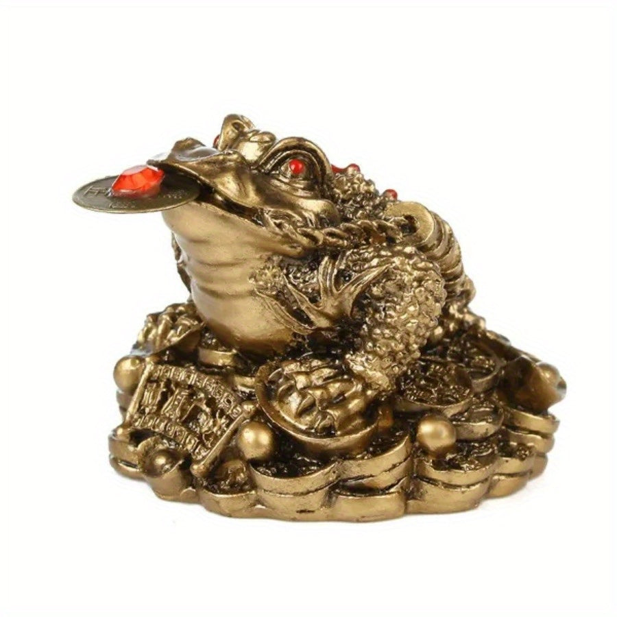 Resin Lucky Toad Ornament with Gold Coins Chinese Wealth Symbol Table Decor 5x4.5x3.8cm