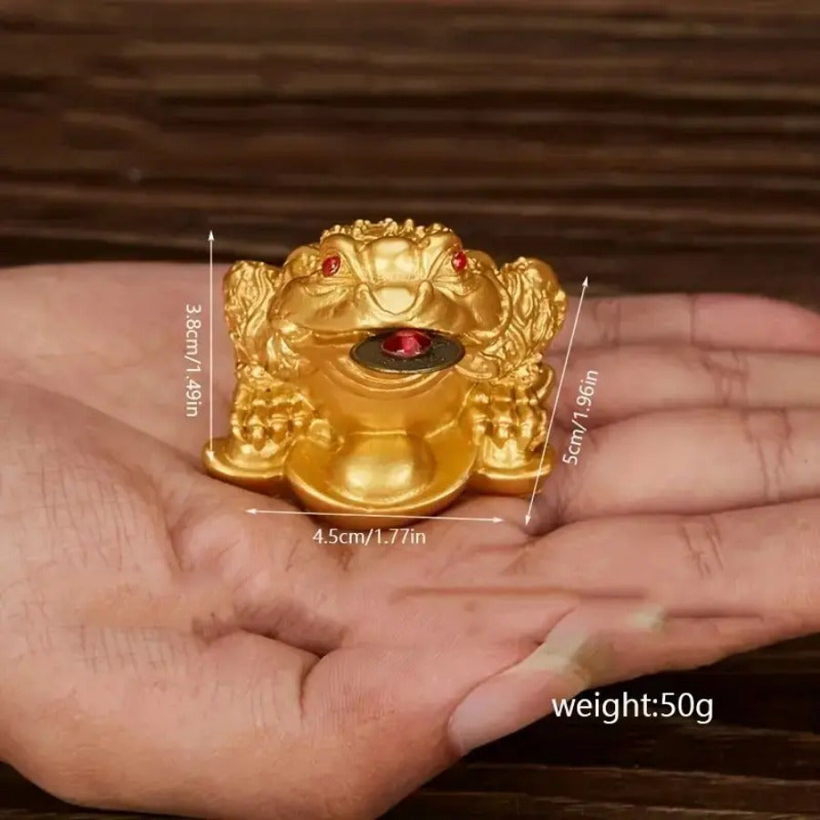 Resin Lucky Toad Ornament with Gold Coins Chinese Wealth Symbol Table Decor 5x4.5x3.8cm