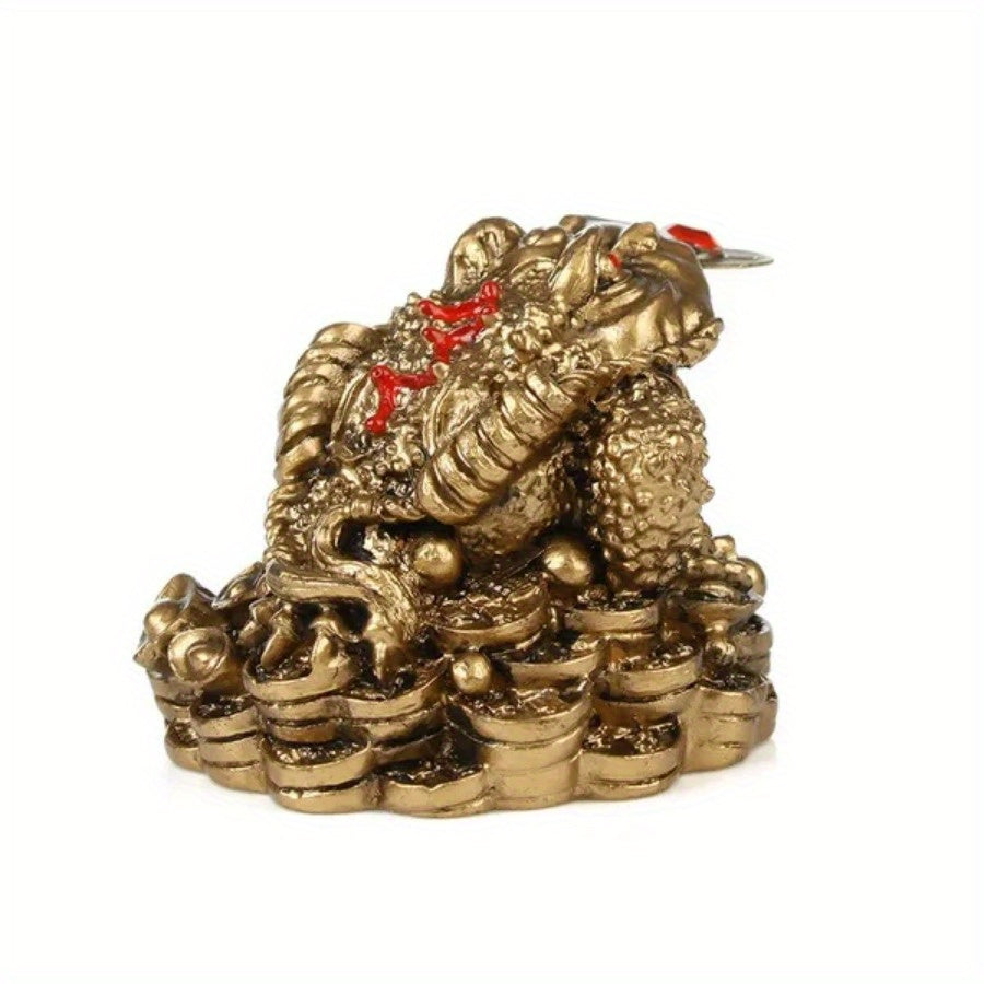 Resin Lucky Toad Ornament with Gold Coins Chinese Wealth Symbol Table Decor 5x4.5x3.8cm