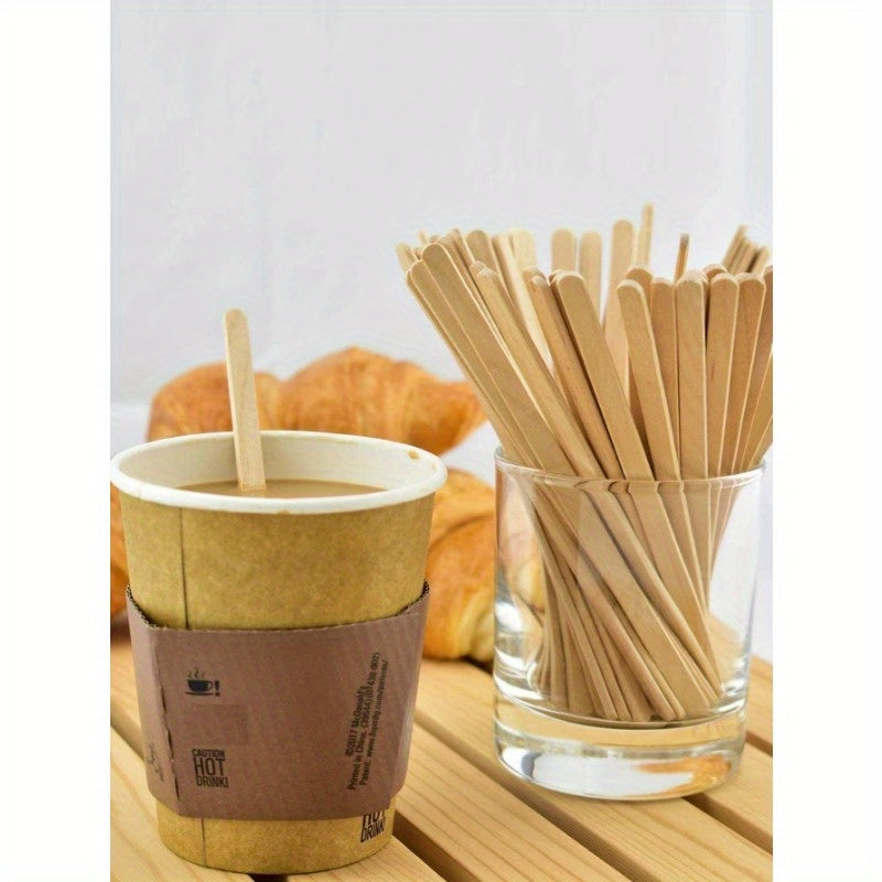 100 Disposable Wooden Coffee Stir Sticks with Round End for Smooth Mixing
