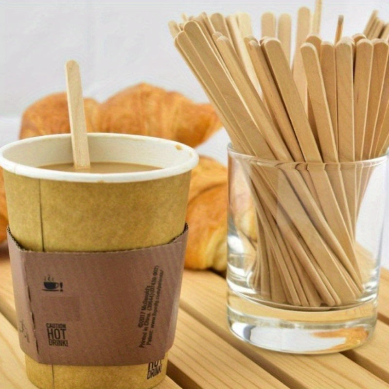100 Disposable Wooden Coffee Stir Sticks with Round End for Smooth Mixing
