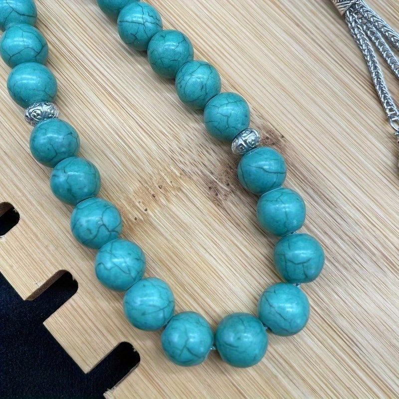 Turquoise Beaded Bracelet 10mm Vintage Style Gift for Men