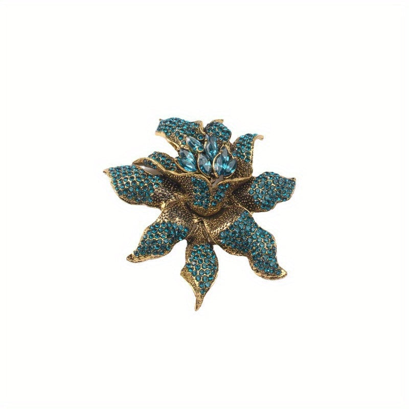 Vintage Orchid Rhinestone Brooch for Women Elegant Floral Pin Jewelry
