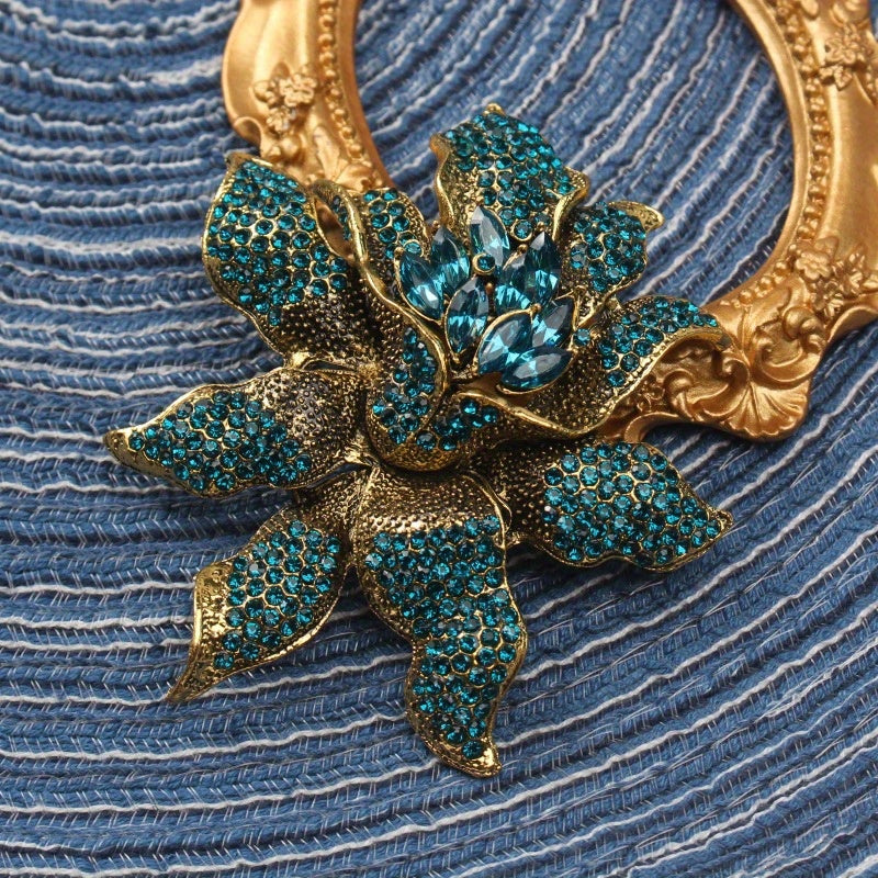Vintage Orchid Rhinestone Brooch for Women Elegant Floral Pin Jewelry