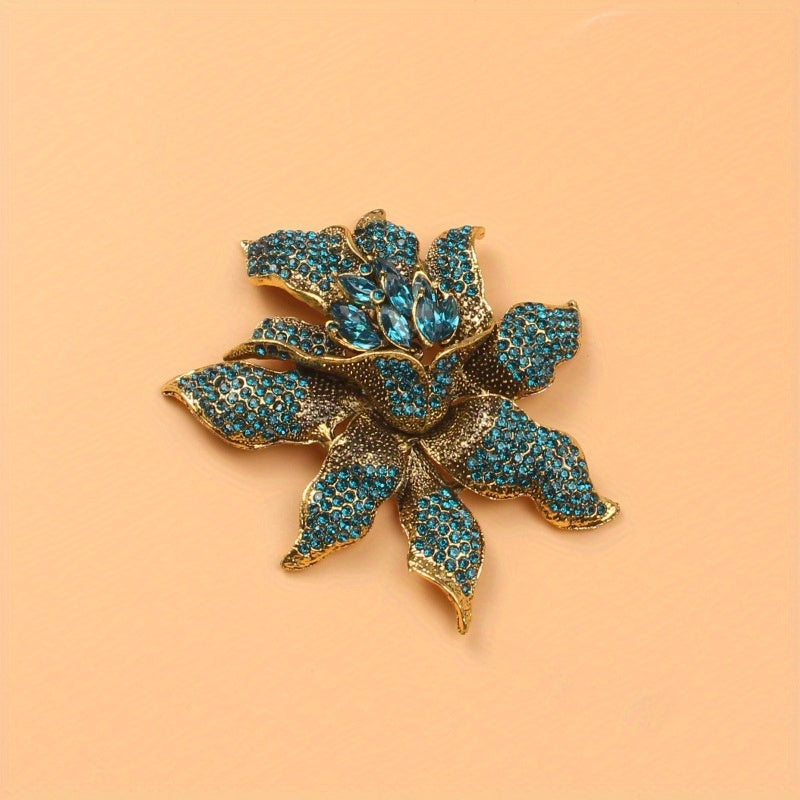 Vintage Orchid Rhinestone Brooch for Women Elegant Floral Pin Jewelry