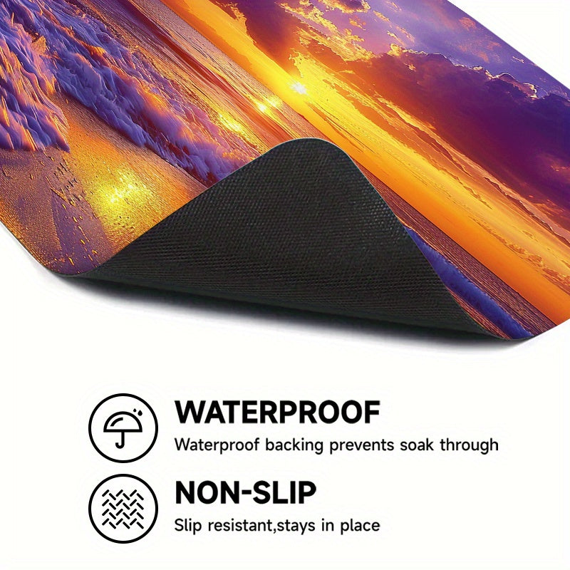 Golden Sunset Beach Scene Non-Slip Polyester Washer Dryer Dust Cover