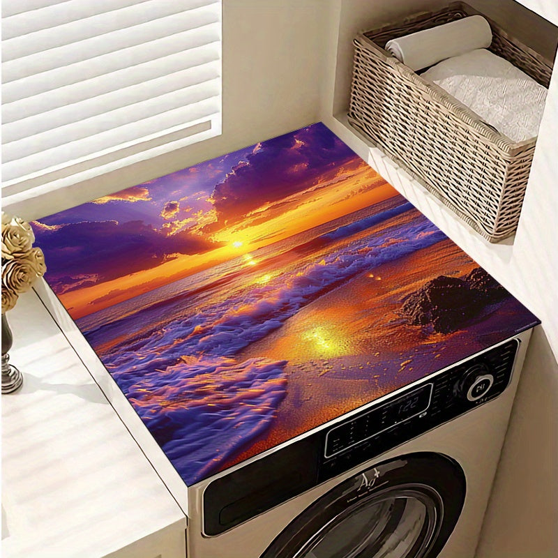 Golden Sunset Beach Scene Non-Slip Polyester Washer Dryer Dust Cover