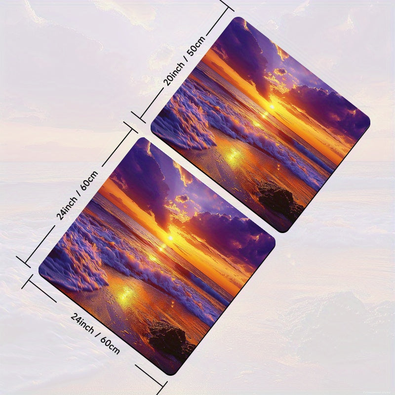 Golden Sunset Beach Scene Non-Slip Polyester Washer Dryer Dust Cover