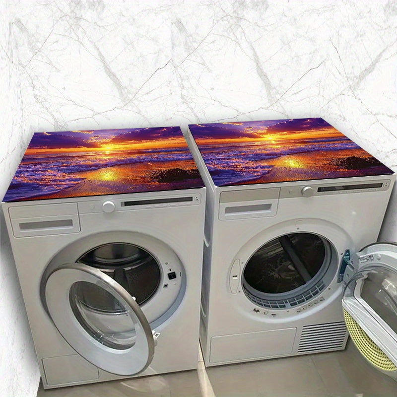 Golden Sunset Beach Scene Non-Slip Polyester Washer Dryer Dust Cover