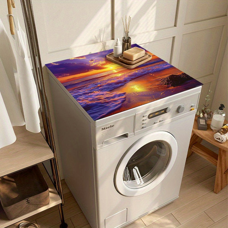 Golden Sunset Beach Scene Non-Slip Polyester Washer Dryer Dust Cover