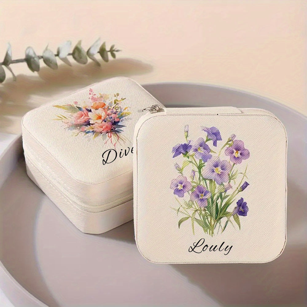 Персонализированная шкатулка для украшений с цветами из искусственной кожи PU для женщин, органайзер для колец, серег, ожерелий, подарок