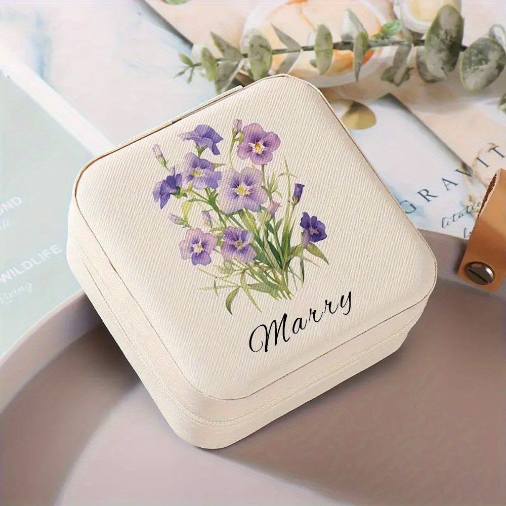 Персонализированная шкатулка для украшений с цветами из искусственной кожи PU для женщин, органайзер для колец, серег, ожерелий, подарок