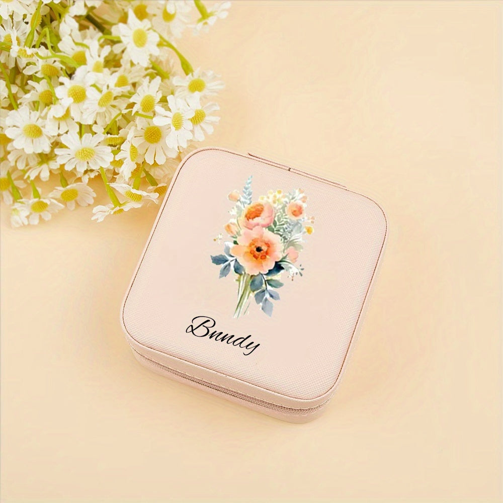 Ayollar uchun shaxsiylashtirilgan gulli zargarlik qutisi, PU charm, uzuk, sirg‘a va taqinchoq tashkilotchisi, sovg‘a