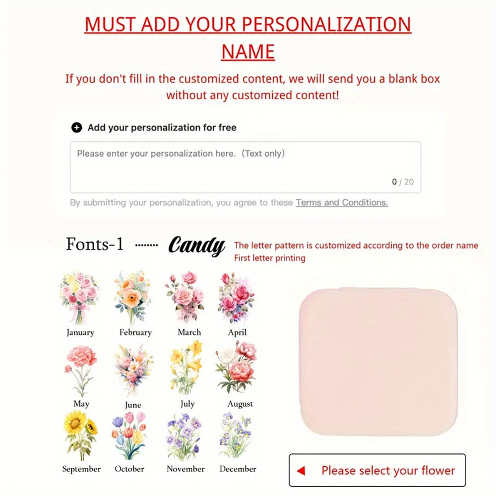 Ayollar uchun shaxsiylashtirilgan gulli zargarlik qutisi, PU charm, uzuk, sirg‘a va taqinchoq tashkilotchisi, sovg‘a