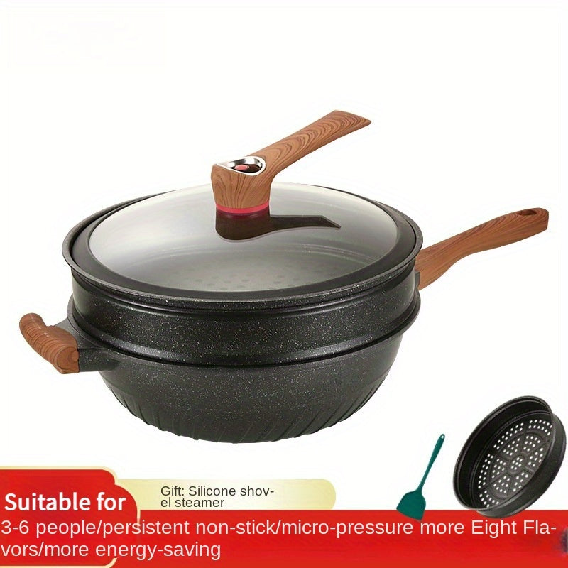 Wok antiadherente negro y olla de piedra para arroz para cocinas de gas y eléctricas
