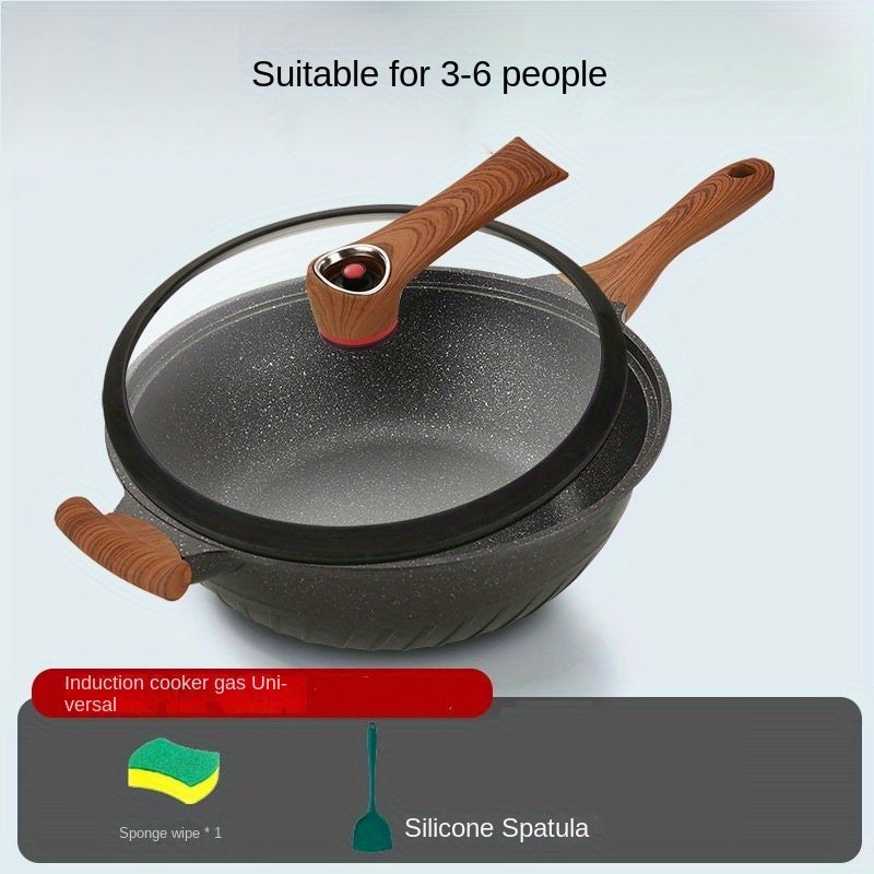 Wok antiadherente negro y olla de piedra para arroz para cocinas de gas y eléctricas
