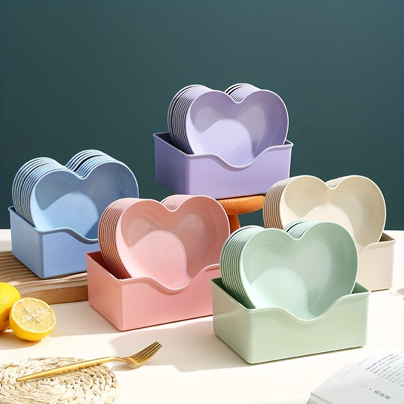 Set of 5 Heart-Shaped Plastic Snack Dishes with Storage Box for Fruit Desserts and Cake