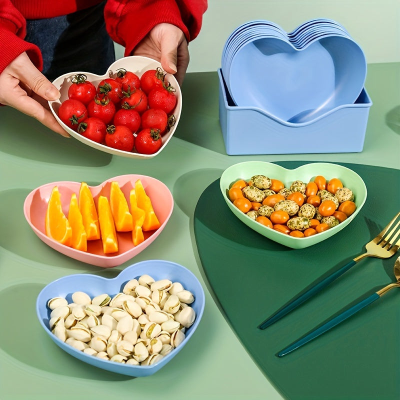 Set of 5 Heart-Shaped Plastic Snack Dishes with Storage Box for Fruit Desserts and Cake