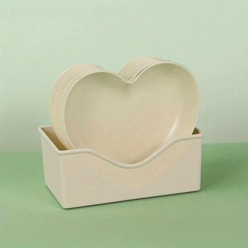 Set of 5 Heart-Shaped Plastic Snack Dishes with Storage Box for Fruit Desserts and Cake