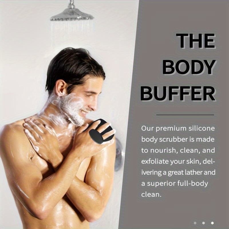 Men's Silicone Body Scrubber Exfoliating Shower Brush Non-Slip Handle Bubble-Free