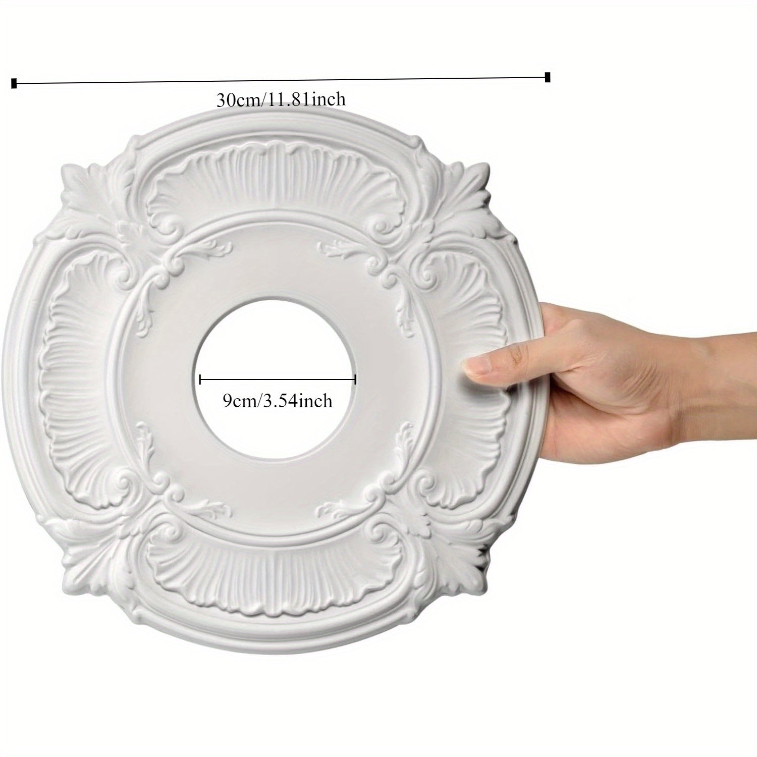 Выберите из двух размеров и стилей нашей белой PU резной потолочной лампы для декоративного освещения потолка вашего дома.