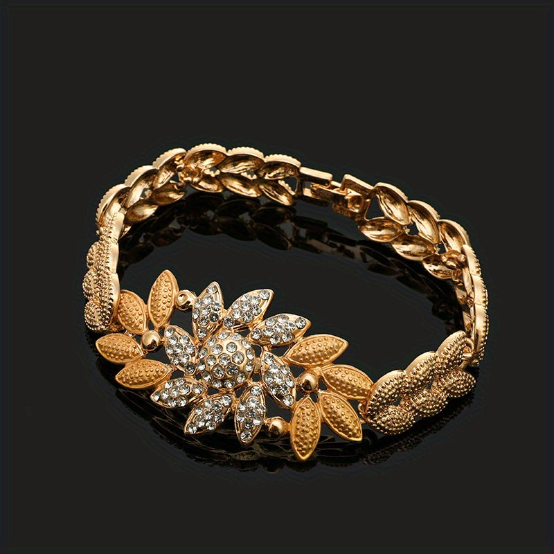 Women's Gold Tone Jewelry Set with Necklace Bracelet Earrings and Ring for Weddings