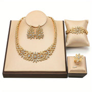 Women's Gold Tone Jewelry Set with Necklace Bracelet Earrings and Ring for Weddings