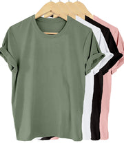 Women's Solid Color Cotton T-Shirts Pack for Summer and Spring Casual Short Sleeve Crew Neck