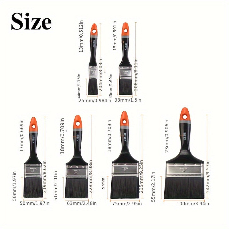 6-Piece Paint Brush Set with Tapered Bristles and Durable Handles for Walls Cabinets Fences