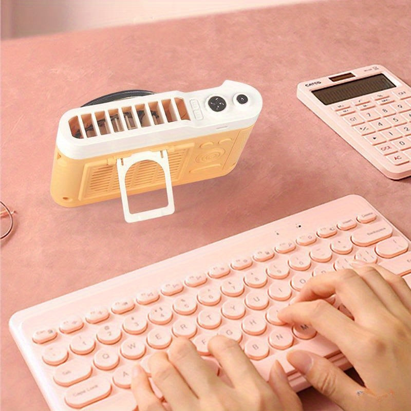 USB Rechargeable Neck Fan with 3 Speeds, Colorful Lighting, Portable Cooling