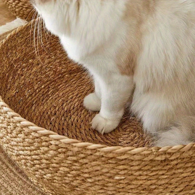 Set of Two Linen Rattan Cat Beds with Breathable Polyester Fill and Handles