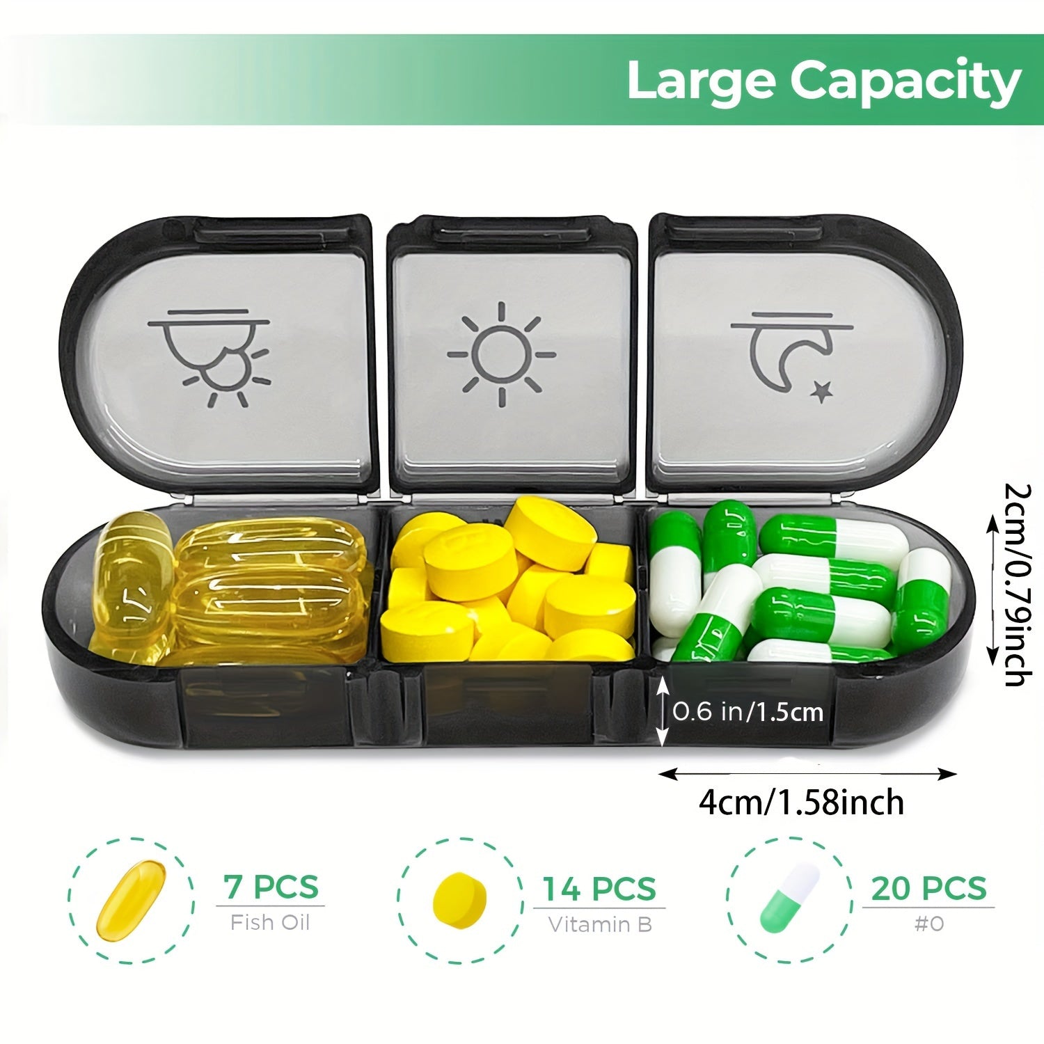 Women Adult Plastic Weekly Pill Organizer 7-Day Medication Case with Light-Proof Compartments