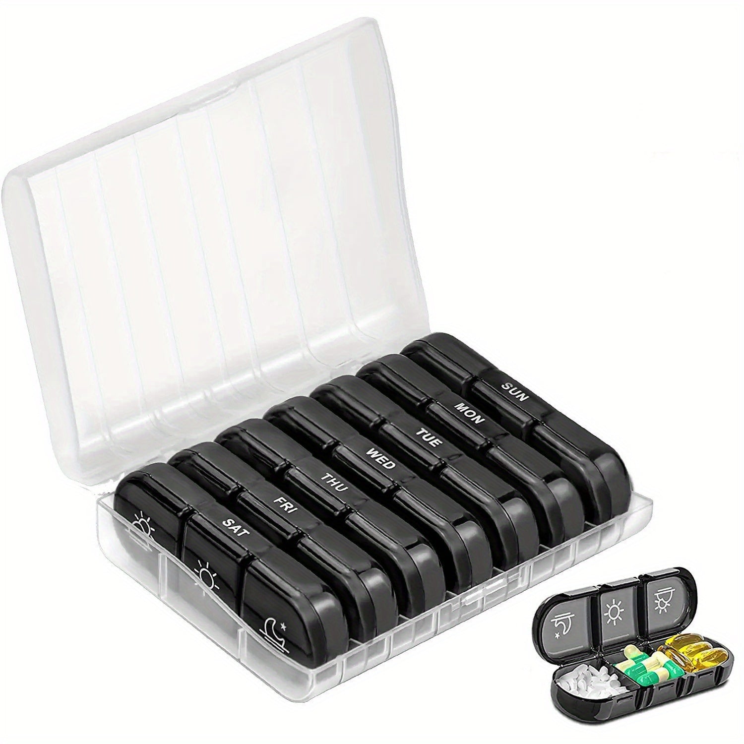 Women Adult Plastic Weekly Pill Organizer 7-Day Medication Case with Light-Proof Compartments
