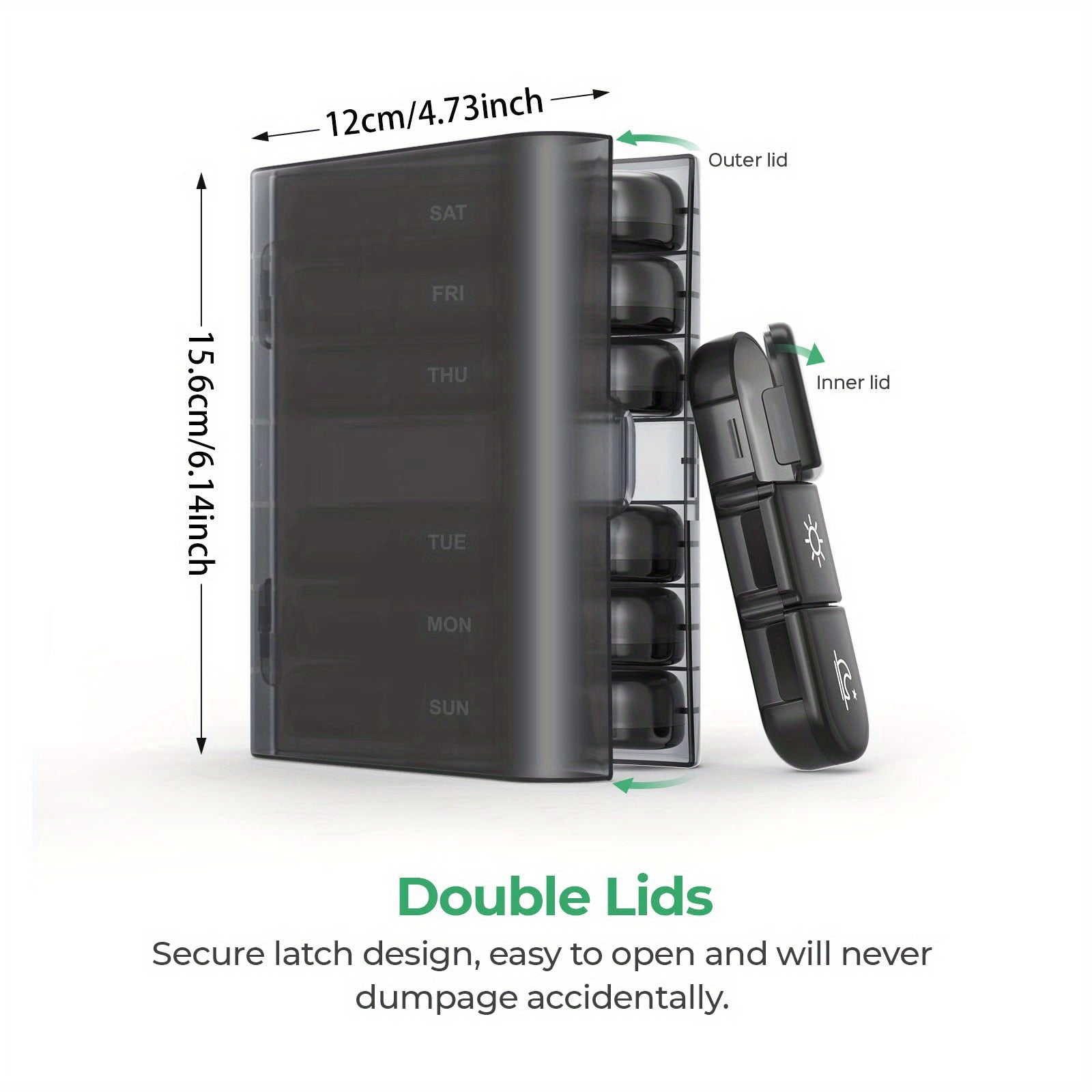 Women Adult Plastic Weekly Pill Organizer 7-Day Medication Case with Light-Proof Compartments