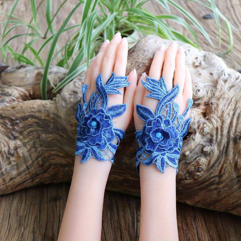 Women's Vintage Fingerless Gloves with Embroidered Lace Beaded Accents Ethnic Wrist Cuffs Polyester