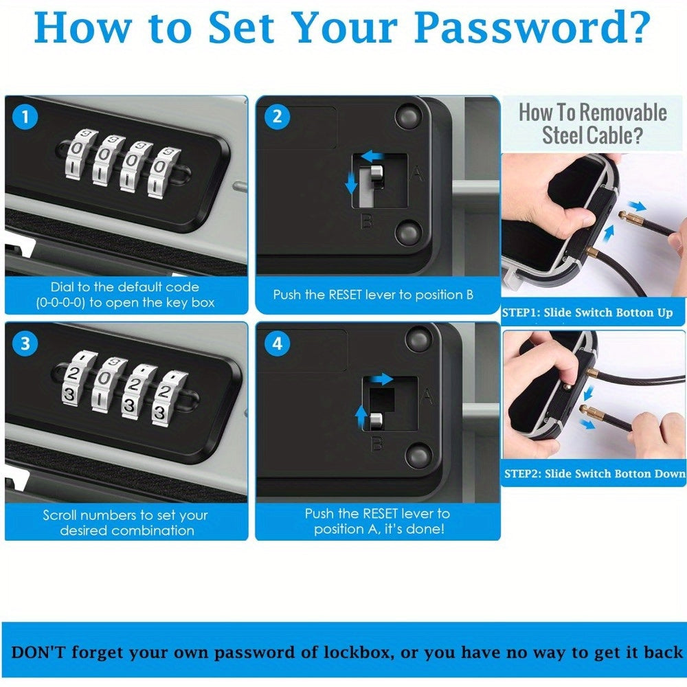 Caja de seguridad combinada impermeable con cadena desmontable para almacenamiento en el hogar y la oficina