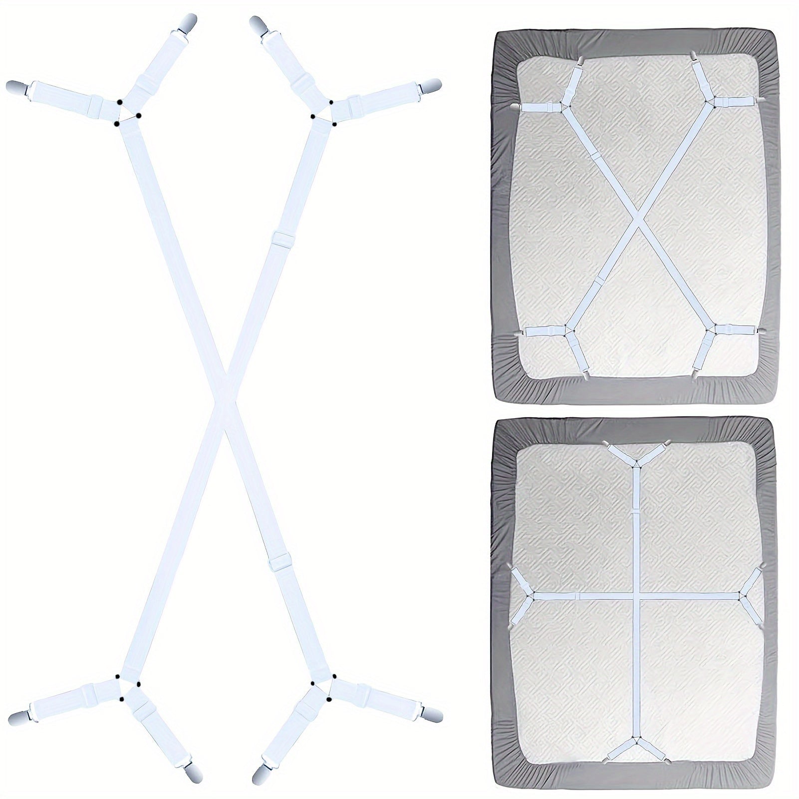Correas ajustables para sábanas con clips elásticos para sábanas ajustadas, diseño en triángulo