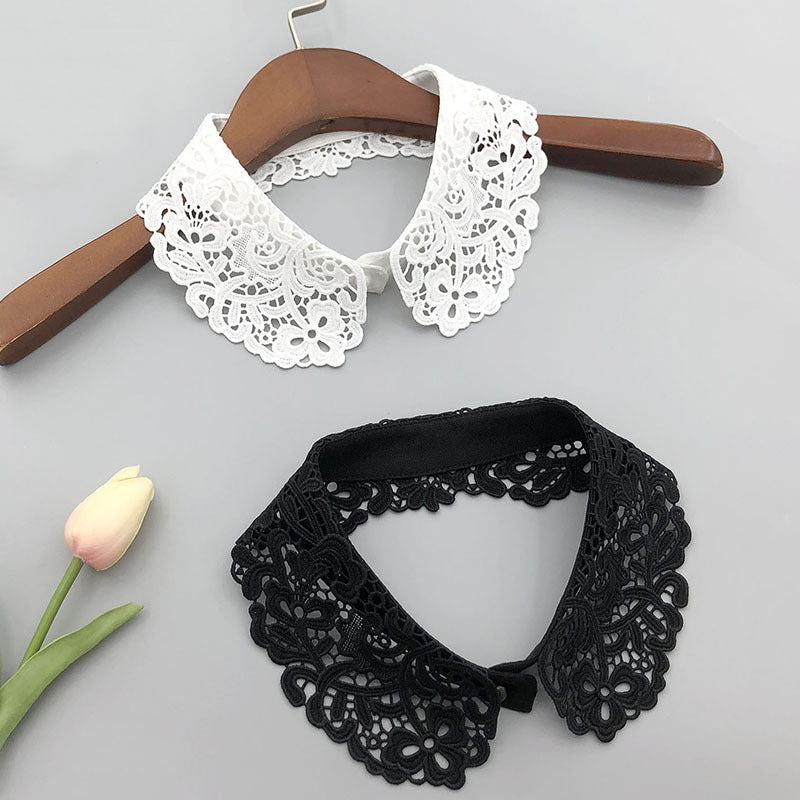 Unisex Fake Collar Solid White Black Floral Hollow Out Design Accessory