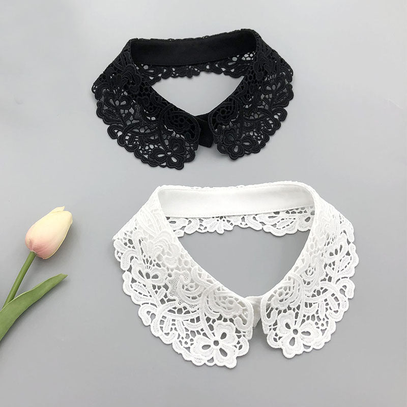Unisex Fake Collar Solid White Black Floral Hollow Out Design Accessory