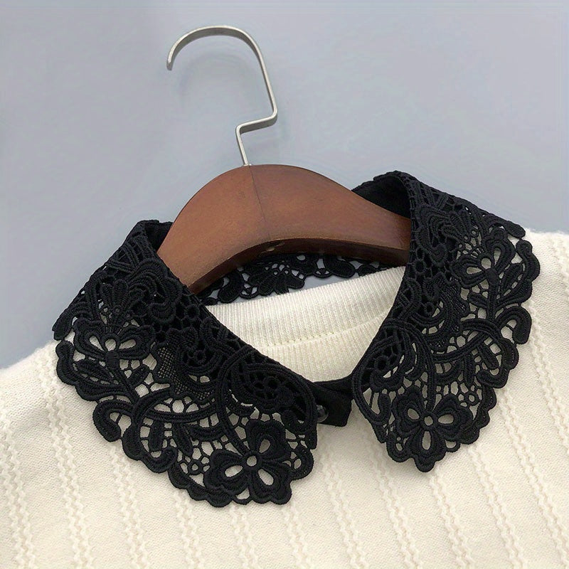 Unisex Fake Collar Solid White Black Floral Hollow Out Design Accessory