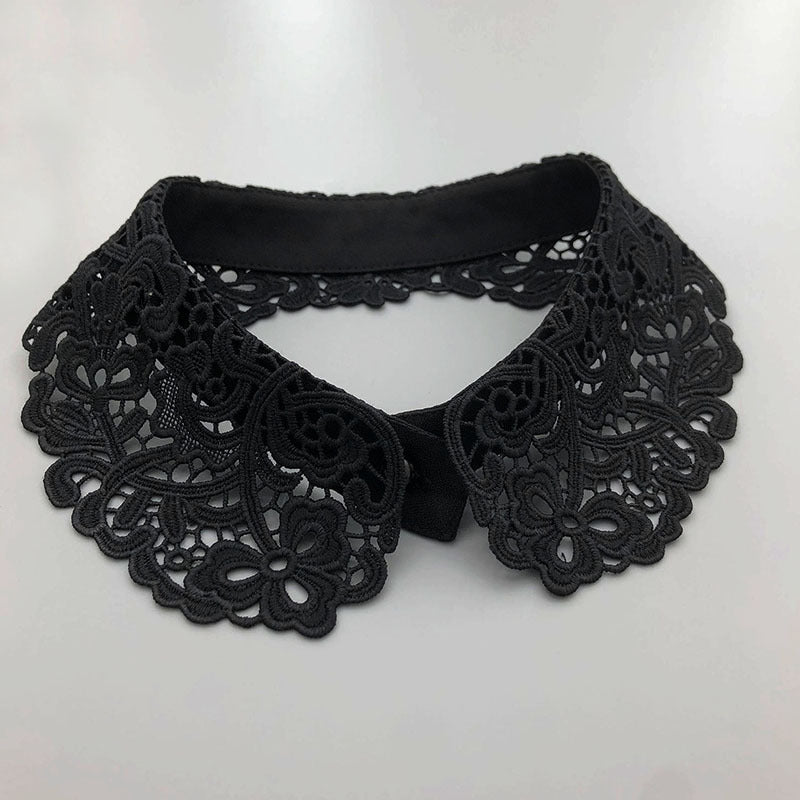 Unisex Fake Collar Solid White Black Floral Hollow Out Design Accessory