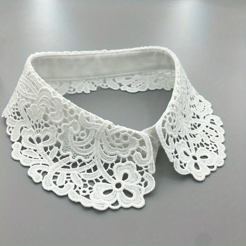 Unisex Fake Collar Solid White Black Floral Hollow Out Design Accessory