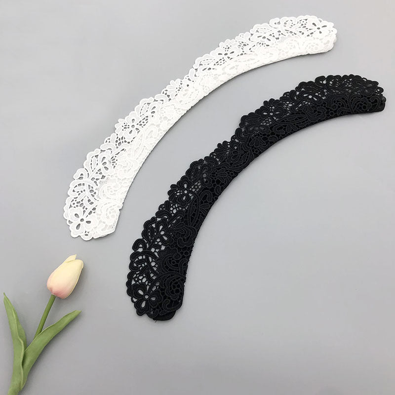 Unisex Fake Collar Solid White Black Floral Hollow Out Design Accessory