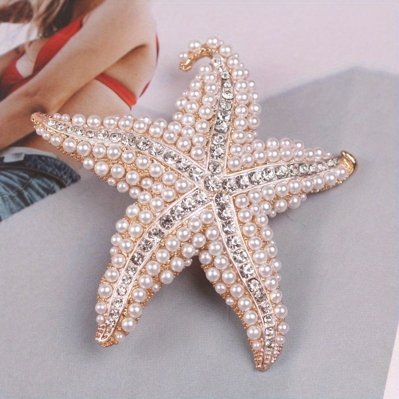 Starfish Brooch with Rhinestones Alloy Pin for Sweaters Jackets Accessories