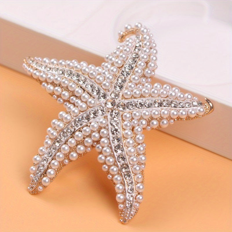 Starfish Brooch with Rhinestones Alloy Pin for Sweaters Jackets Accessories